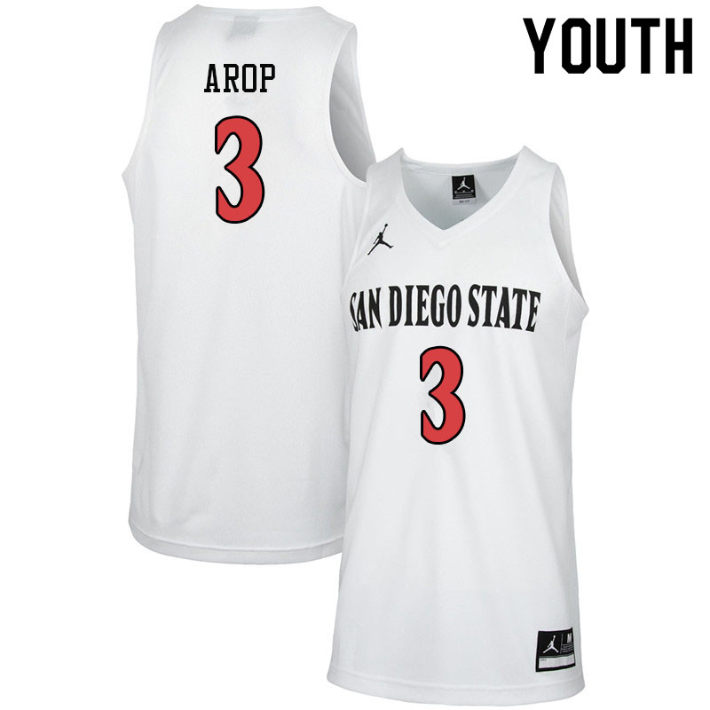 Jordan Brand Youth #3 Aguek Arop San Diego State Aztecs College Basketball Jerseys-White